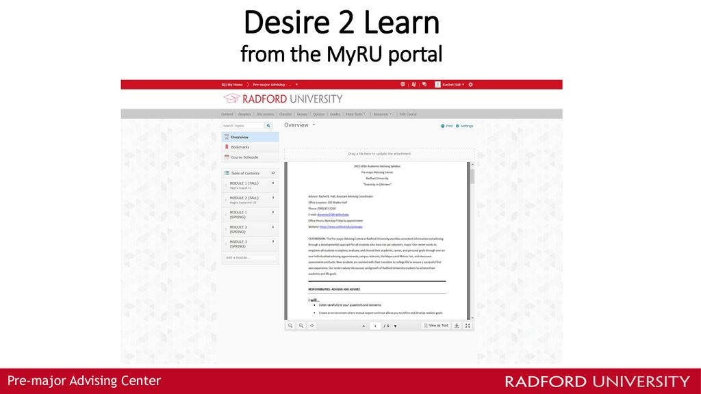 Desire 2 Learn from the MyRU portal