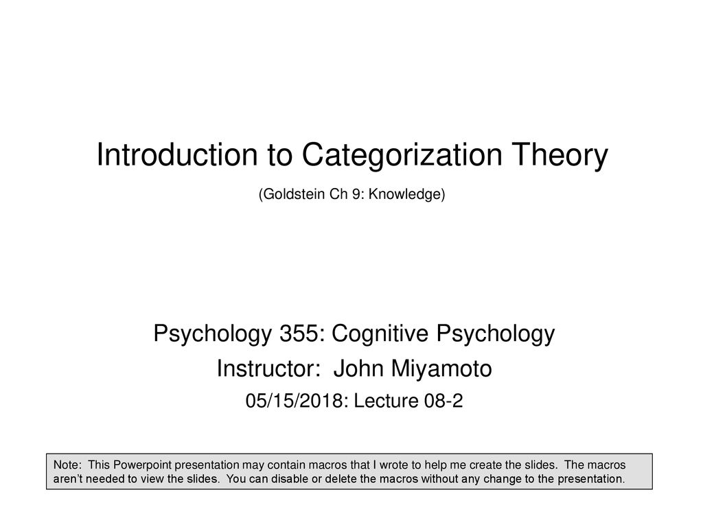 Introduction to Categorization Theory (Goldstein Ch 9: Knowledge)