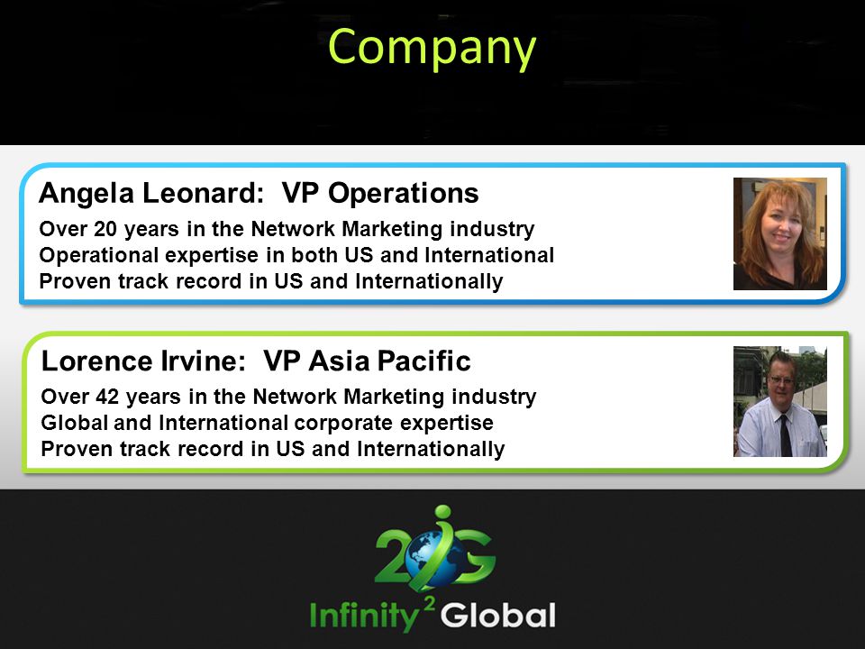 Company Angela Leonard: VP Operations Lorence Irvine: VP Asia Pacific
