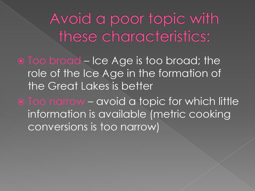 Avoid a poor topic with these characteristics: