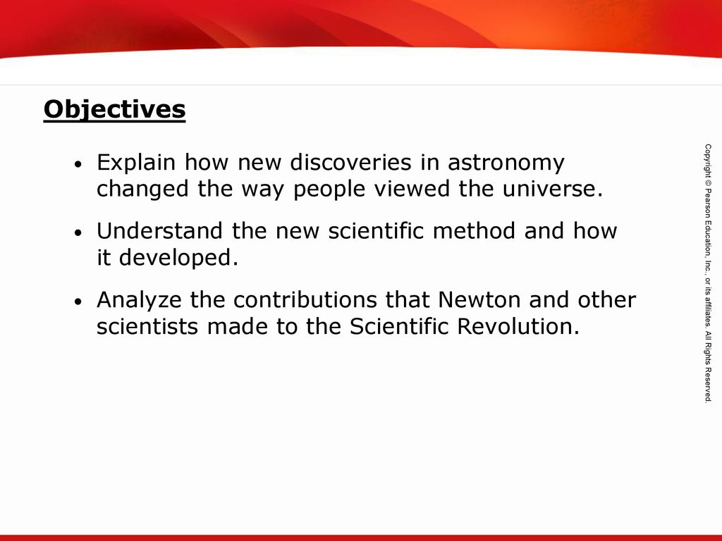 Objectives Explain how new discoveries in astronomy changed the way people viewed the universe.