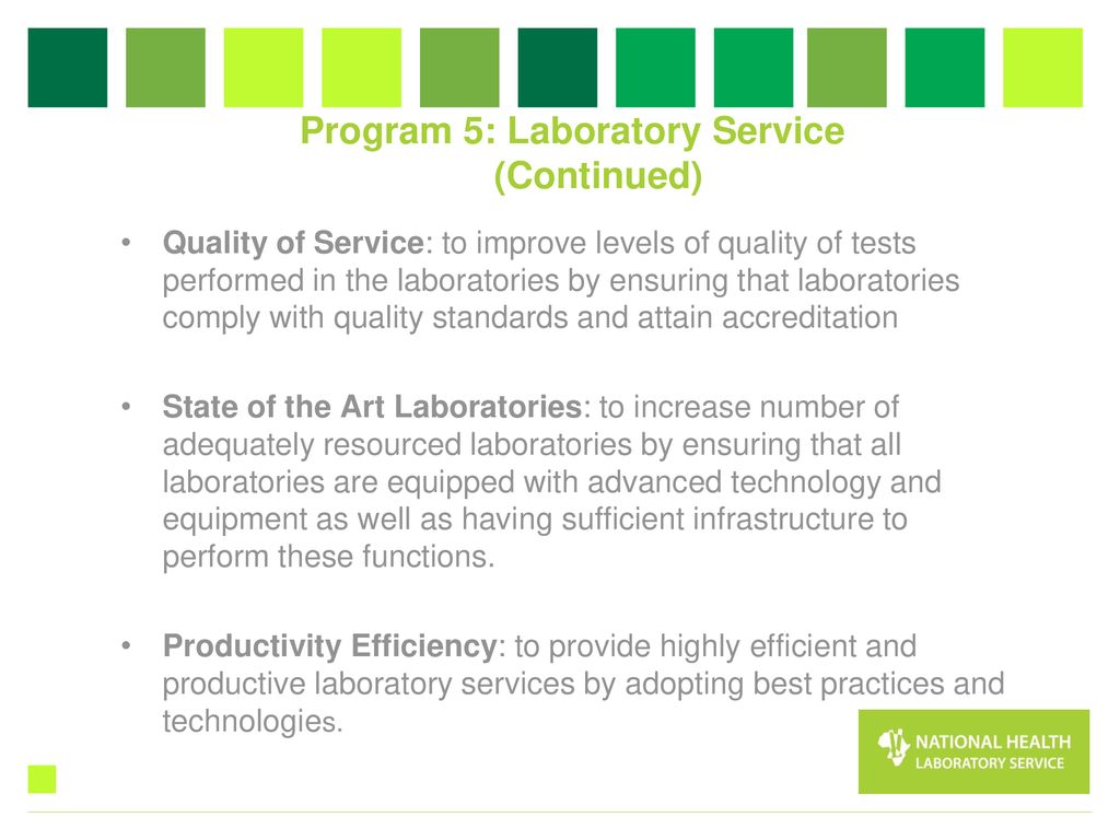 Program 5: Laboratory Service (Continued)