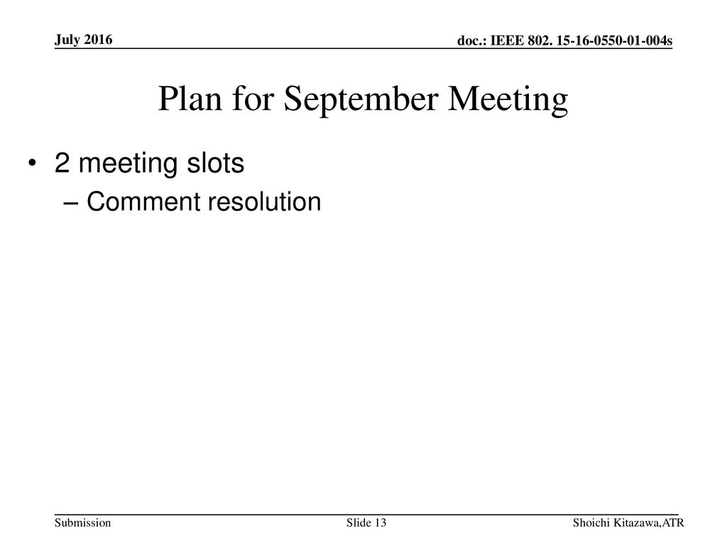 Plan for September Meeting