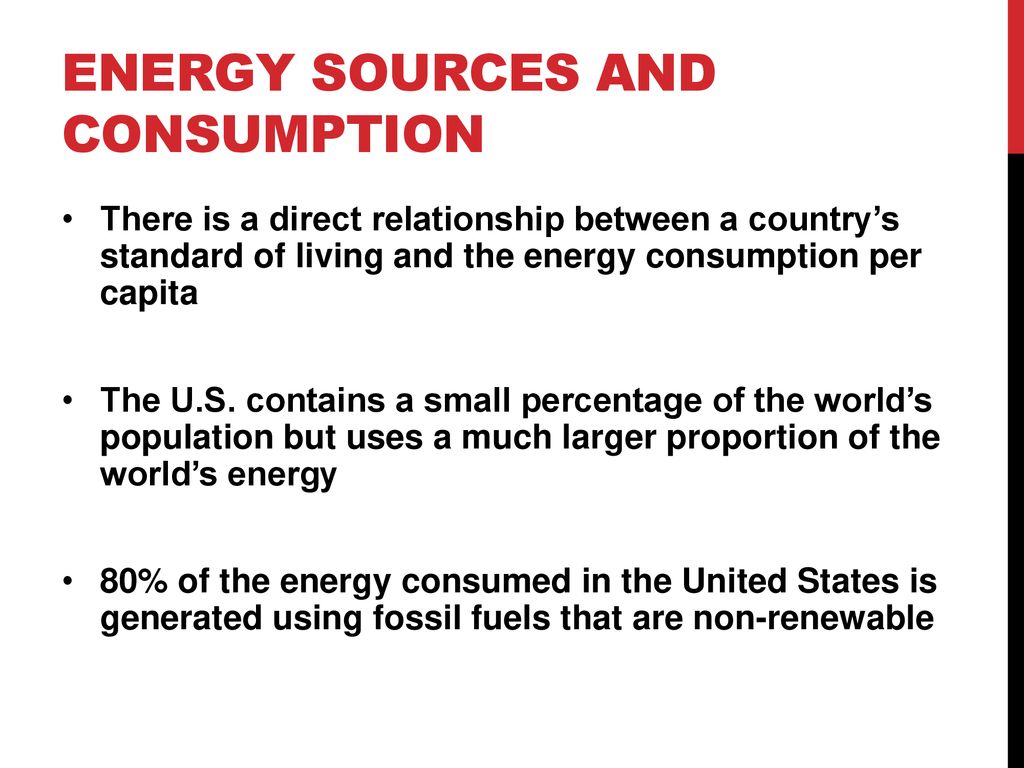 Energy sources and consumption