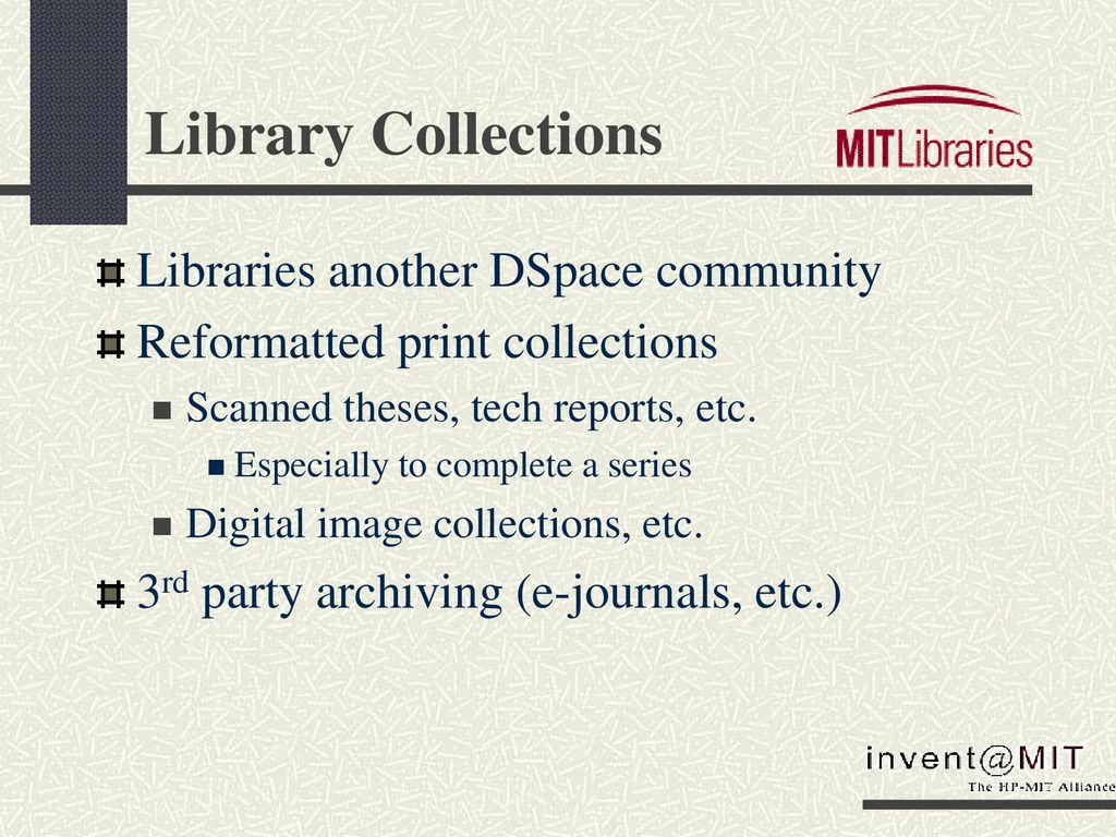 Library Collections Libraries another DSpace community