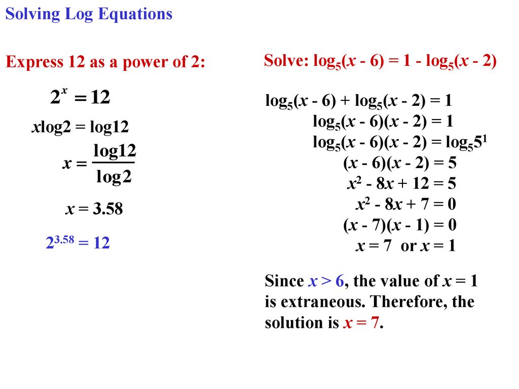 Logarithms And Equation Solving Ppt Download