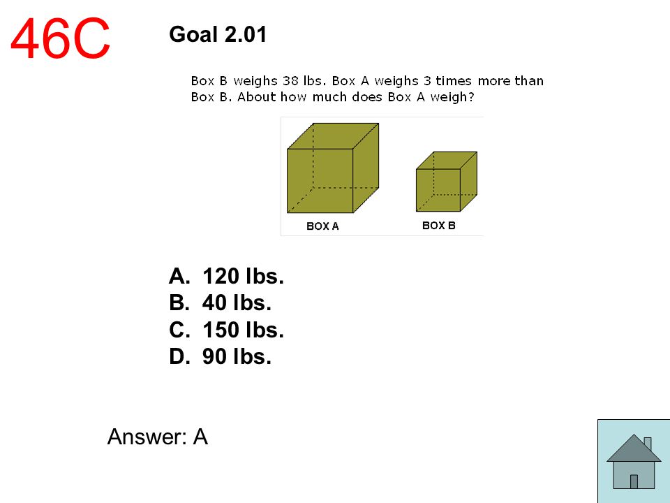 46C Goal lbs. 40 lbs. 150 lbs. 90 lbs. Answer: A