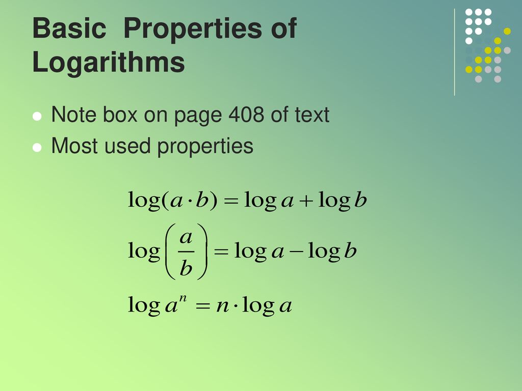 Properties of logarithms ppt download