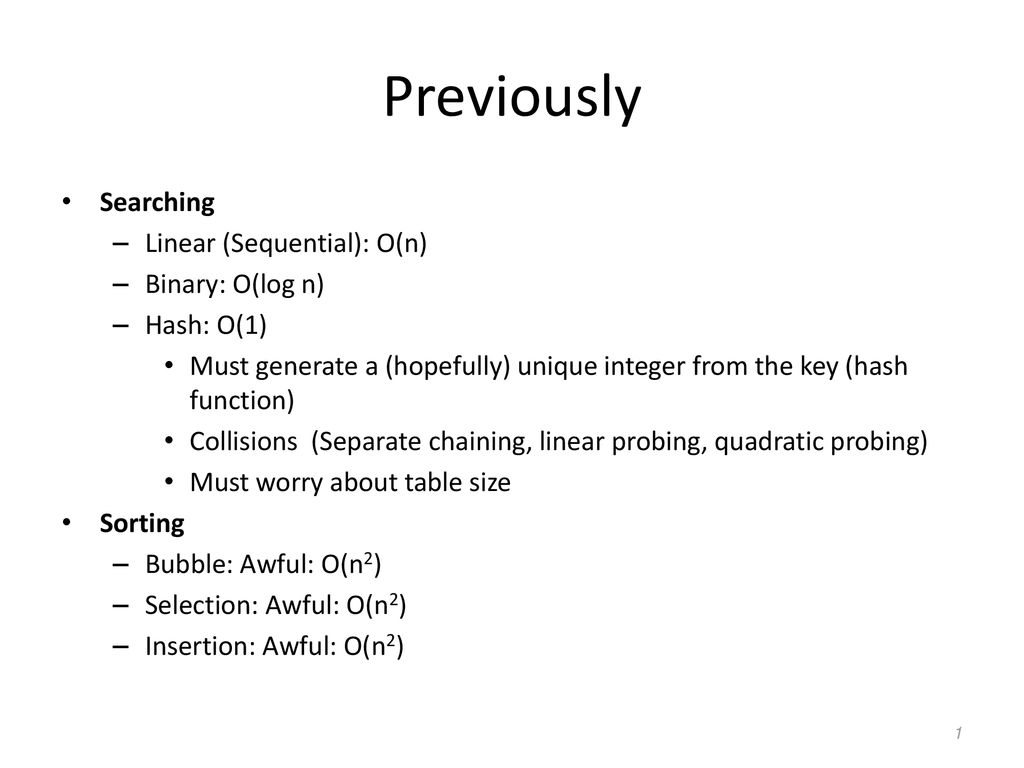 Previously searching linear sequential o n binary o log n ppt