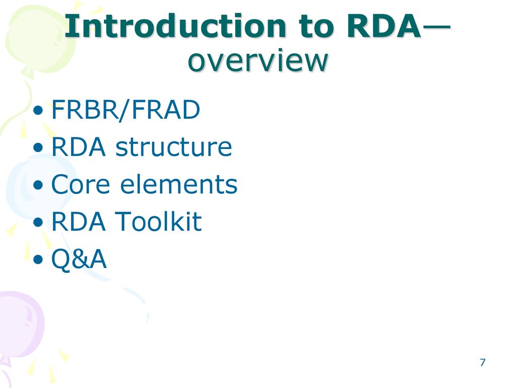Introduction to RDA—overview