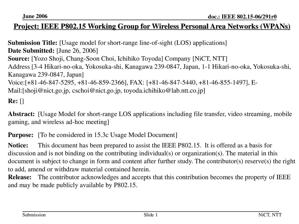 June 2006 Project: IEEE P Working Group for Wireless Personal Area Networks (WPANs)