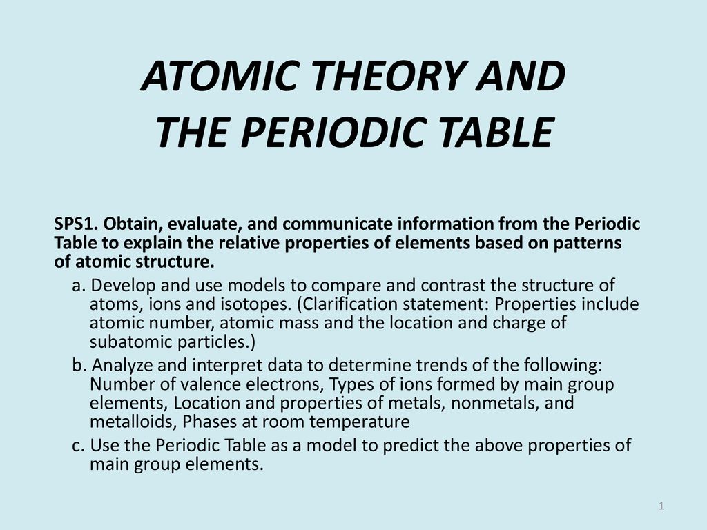 ATOMIC THEORY AND THE PERIODIC TABLE - ppt download