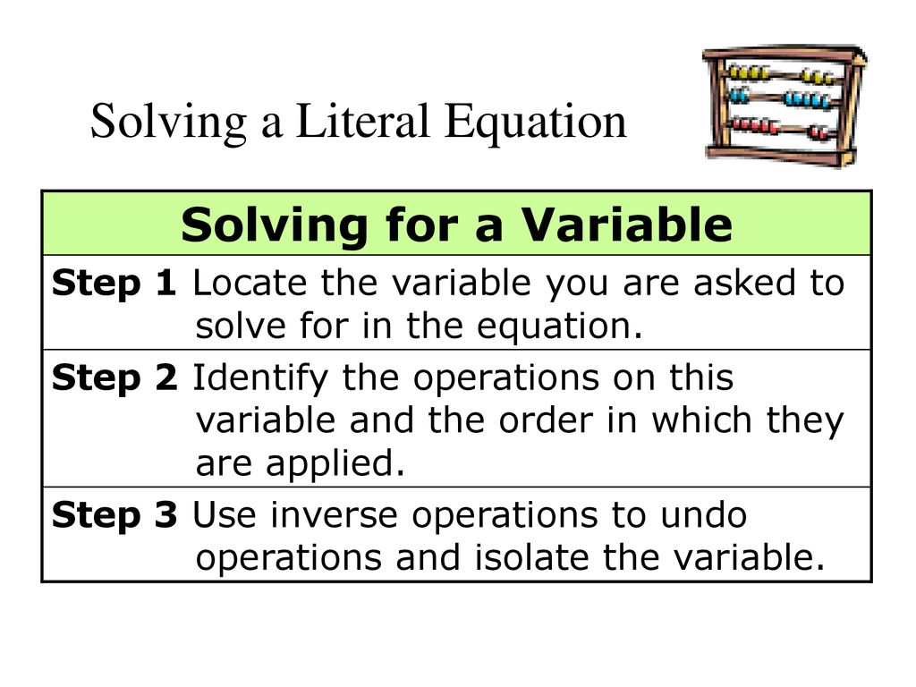 PPT - Literal Equations and Formulas PowerPoint Presentation, free