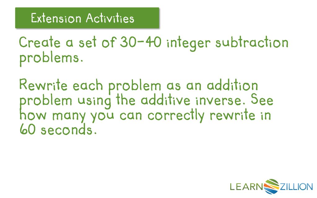 Create a set of integer subtraction problems.