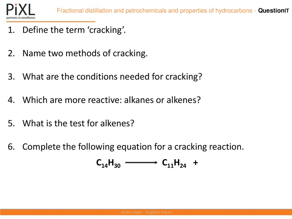 Define the term ‘cracking’. Name two methods of cracking.