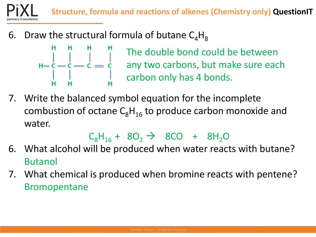 Draw the structural formula of butane C4H8