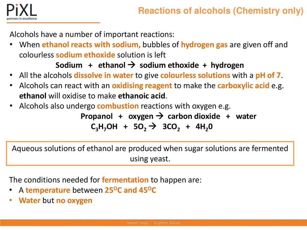 Reactions of alcohols (Chemistry only)