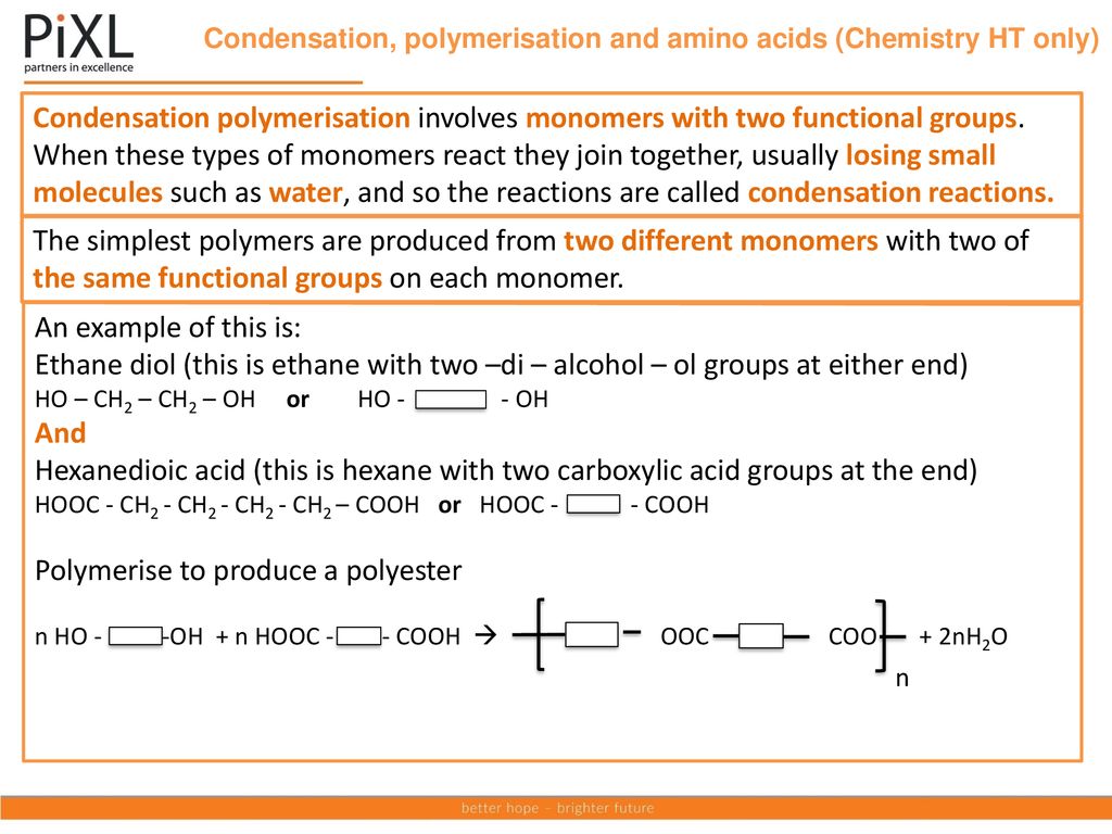 Condensation, polymerisation and amino acids (Chemistry HT only)