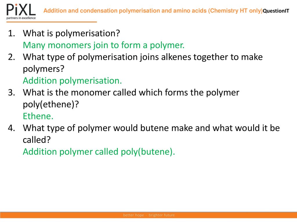 What is polymerisation Many monomers join to form a polymer.