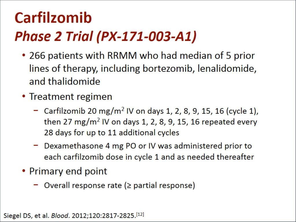 Carfilzomib Phase 2 Trial (PX A1)