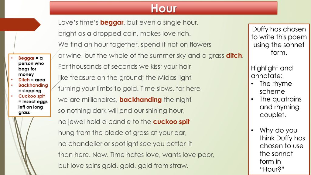 forening angreb Ydmyg Hour Carol Ann Duffy To learn about the sonnet form. - ppt download