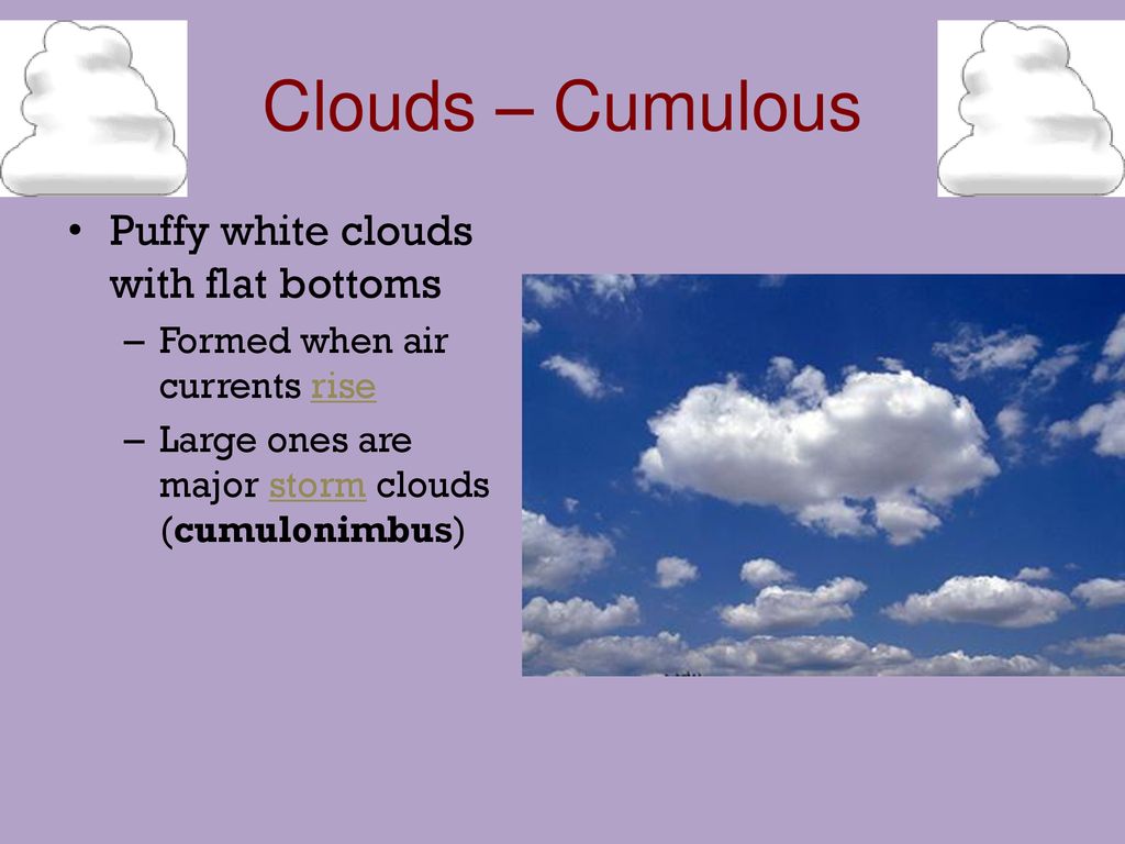 Clouds – Cumulous Puffy white clouds with flat bottoms
