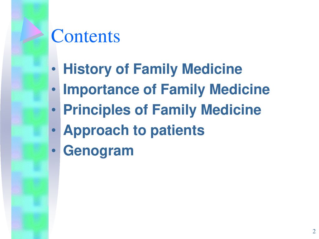 Contents History of Family Medicine Importance of Family Medicine
