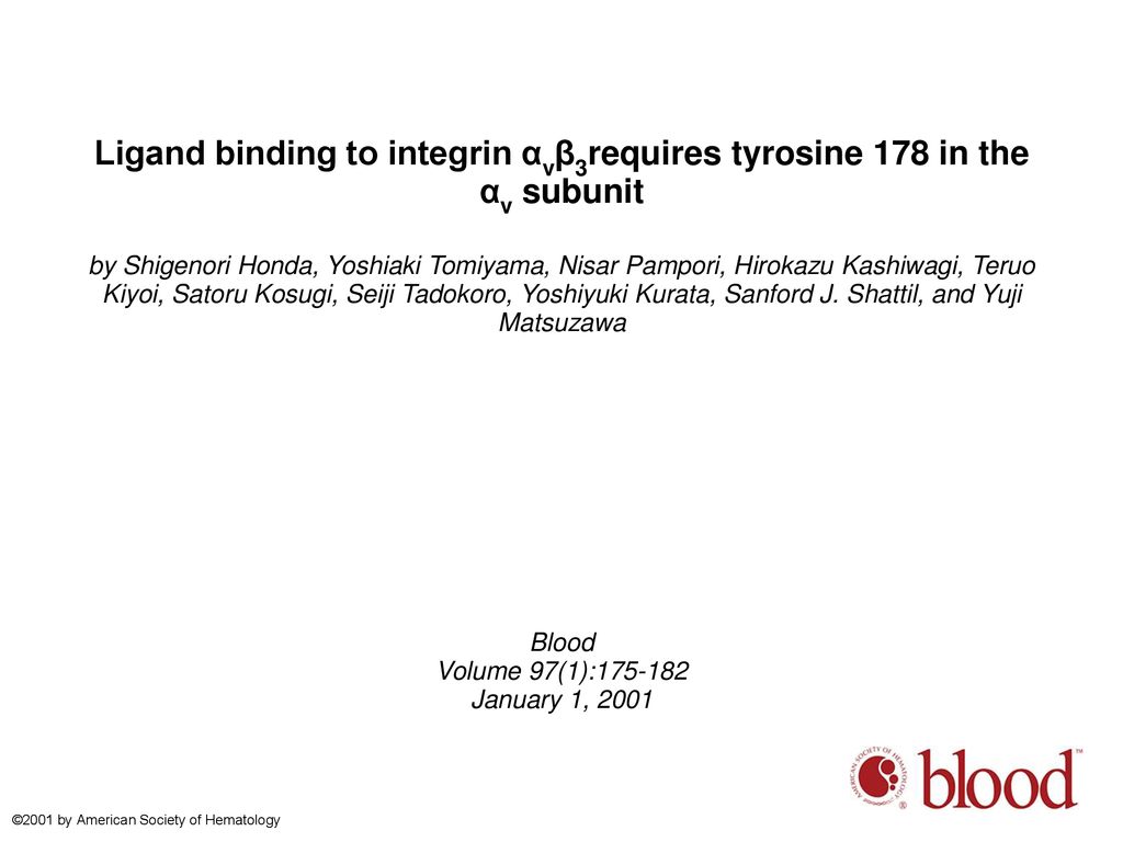 Ligand binding to integrin αvβ3requires tyrosine 178 in the αv subunit