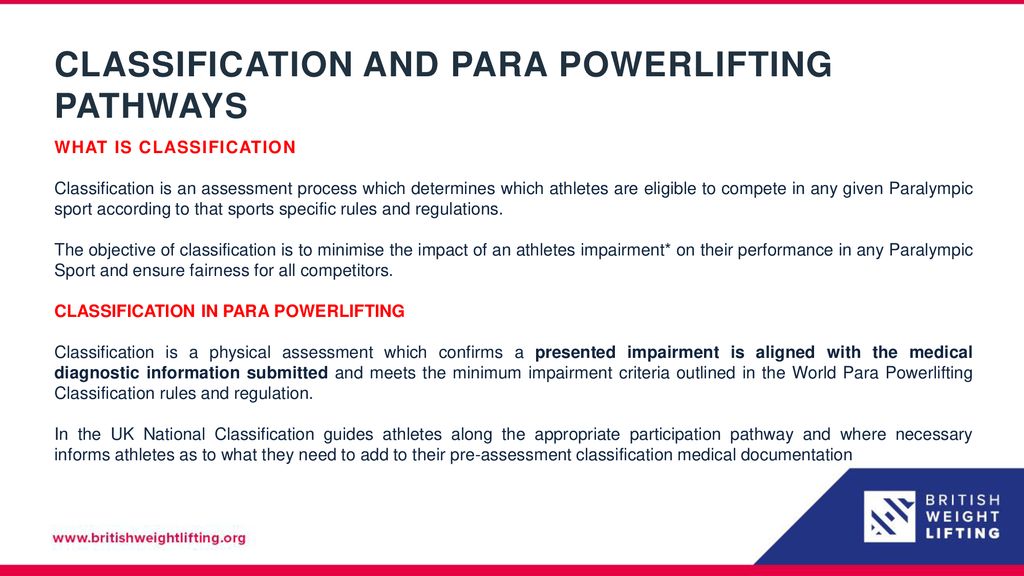 CLASSIFICATION AND PARA POWERLIFTING PATHWAYS