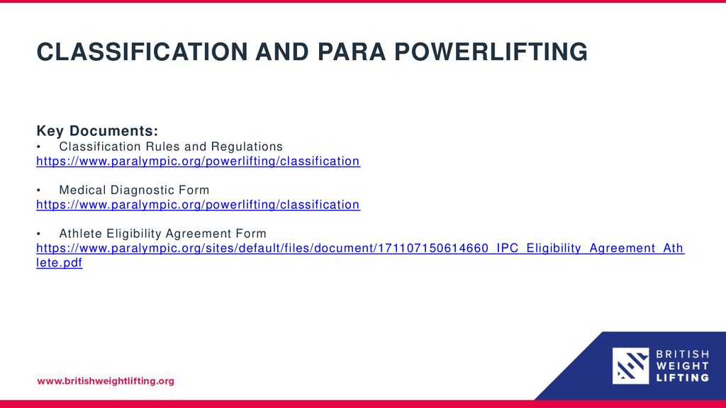 CLASSIFICATION AND PARA POWERLIFTING