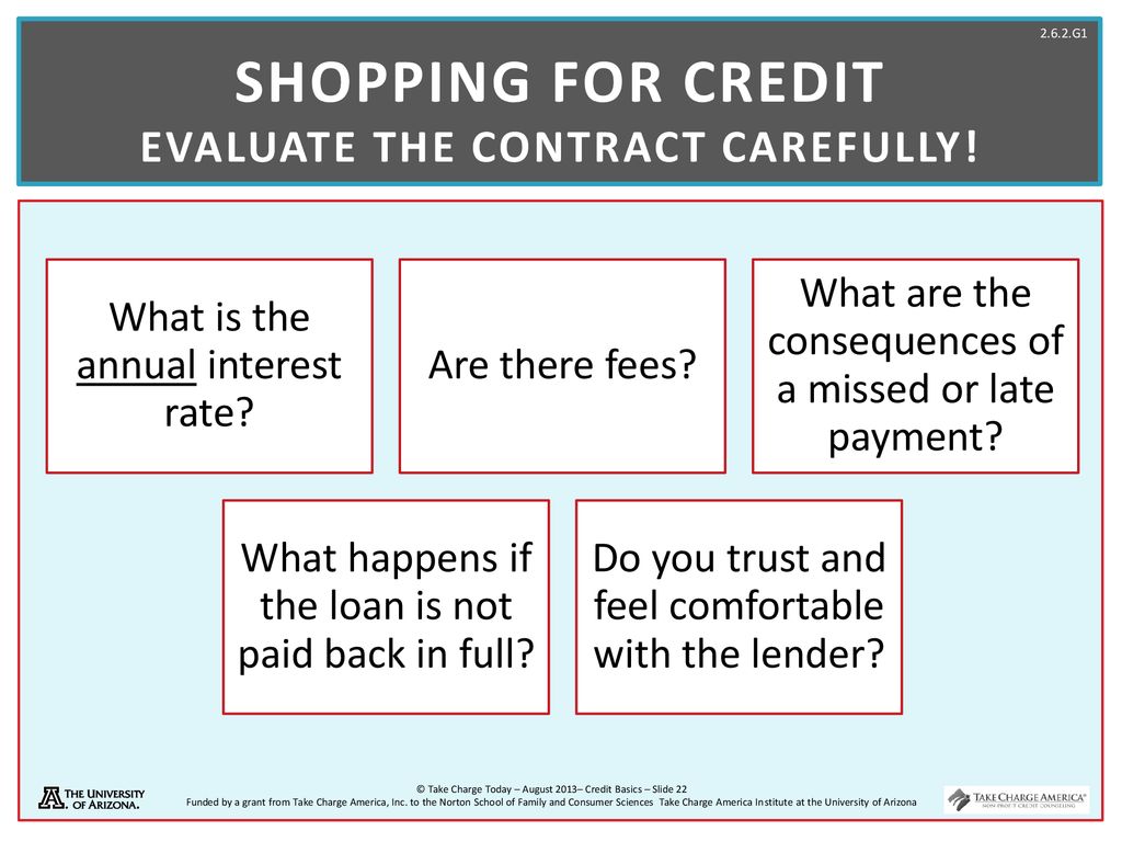 Shopping for Credit Evaluate the contract Carefully!