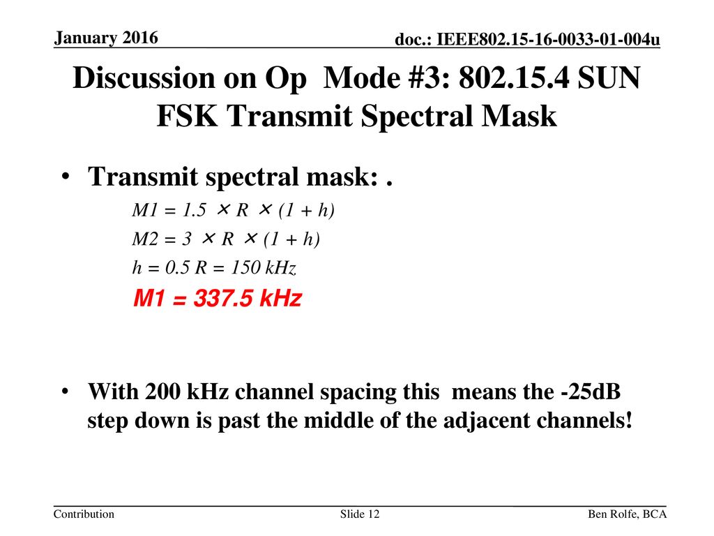 Discussion on Op Mode #3: SUN FSK Transmit Spectral Mask