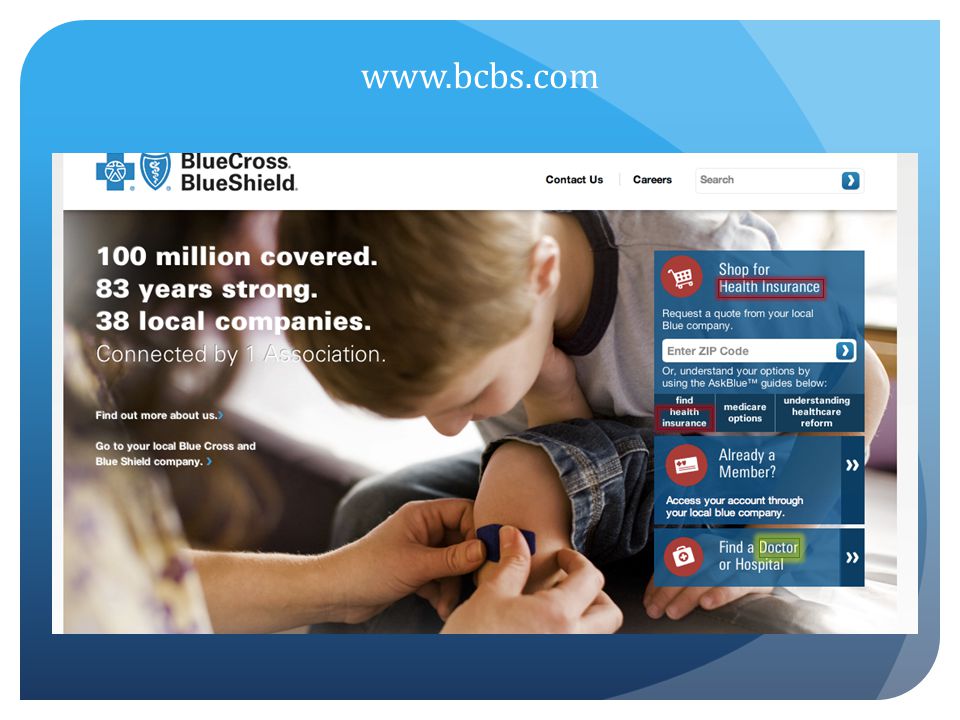 Very user-friendly homepage – emphasizes is on finding a health insurance plan but notice finding a Doctor is capitalized.