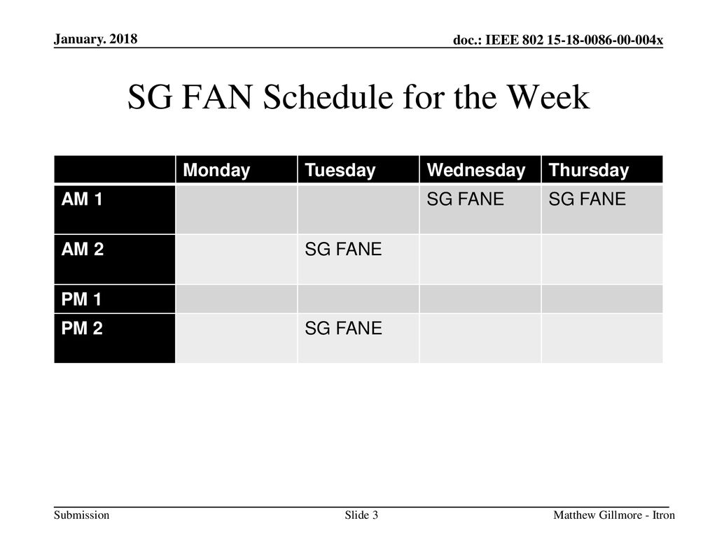 SG FAN Schedule for the Week