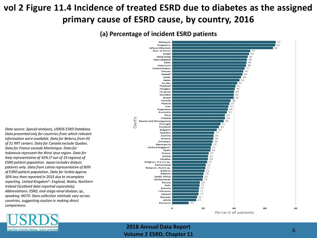 vol 2 Figure 11.4 Incidence of treated ESRD due to diabetes as the assigned primary cause of ESRD cause, by country, 2016