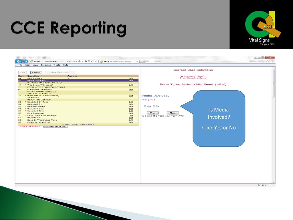 CCE Reporting Is Media Involved Click Yes or No