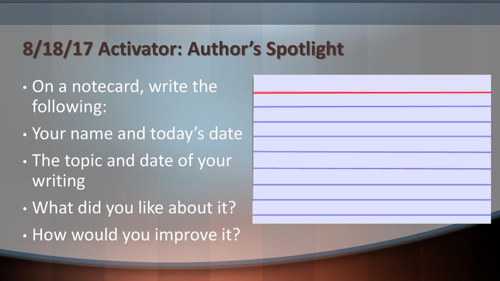 8/18/17 Activator: Author’s Spotlight