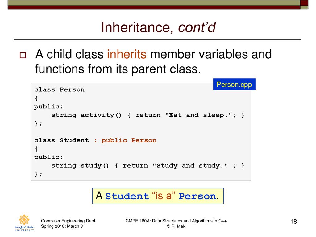 CMPE 180A Data Structures and Algorithms in C++ March 8 Class Meeting ...