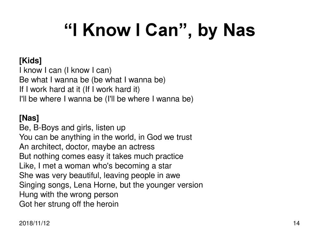 I Know I Can , by Nas [Kids] I know I can (I know I can)