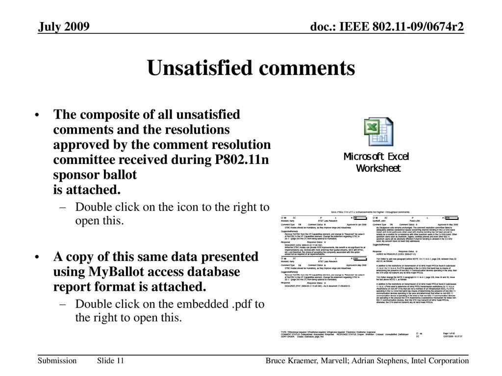 June 2009 doc.: IEEE /0674r0. July Unsatisfied comments.