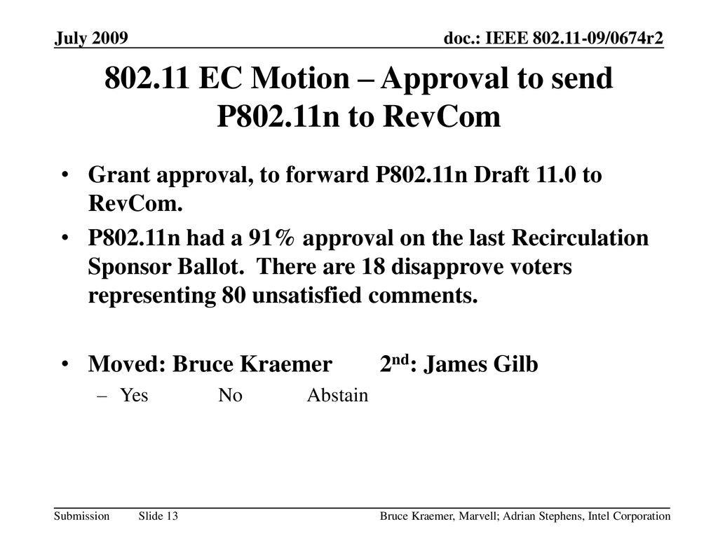 EC Motion – Approval to send P802.11n to RevCom
