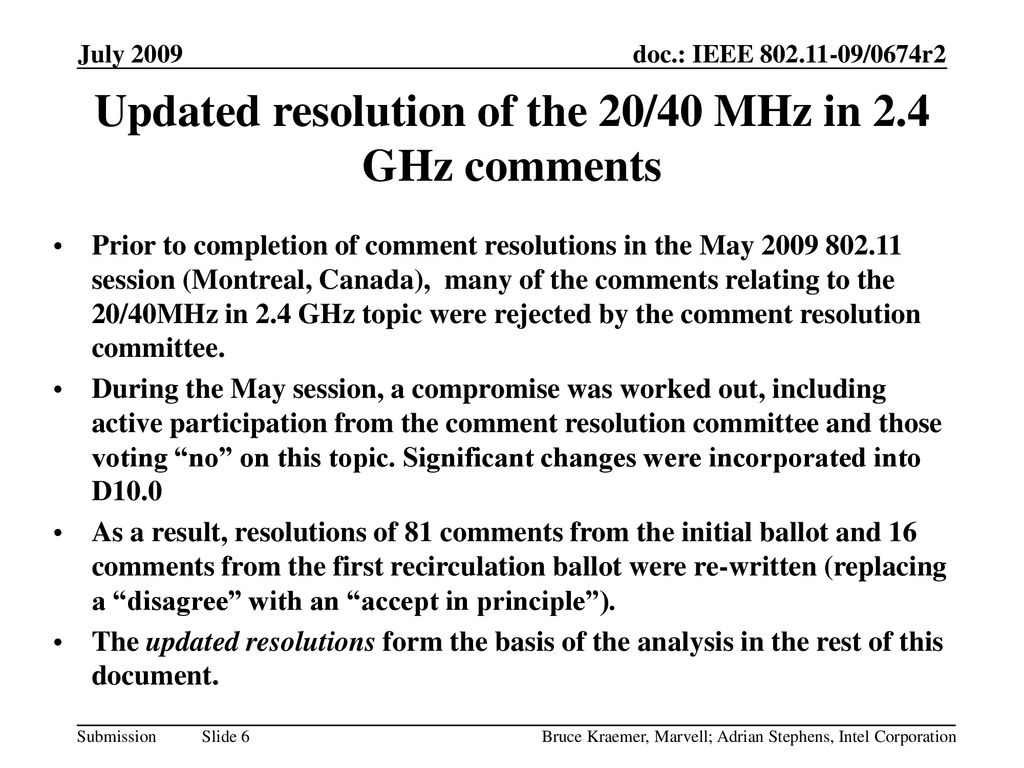 Updated resolution of the 20/40 MHz in 2.4 GHz comments