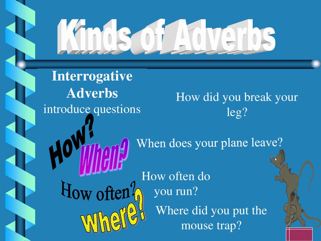 Kinds of Adverbs How When How often Where Interrogative Adverbs