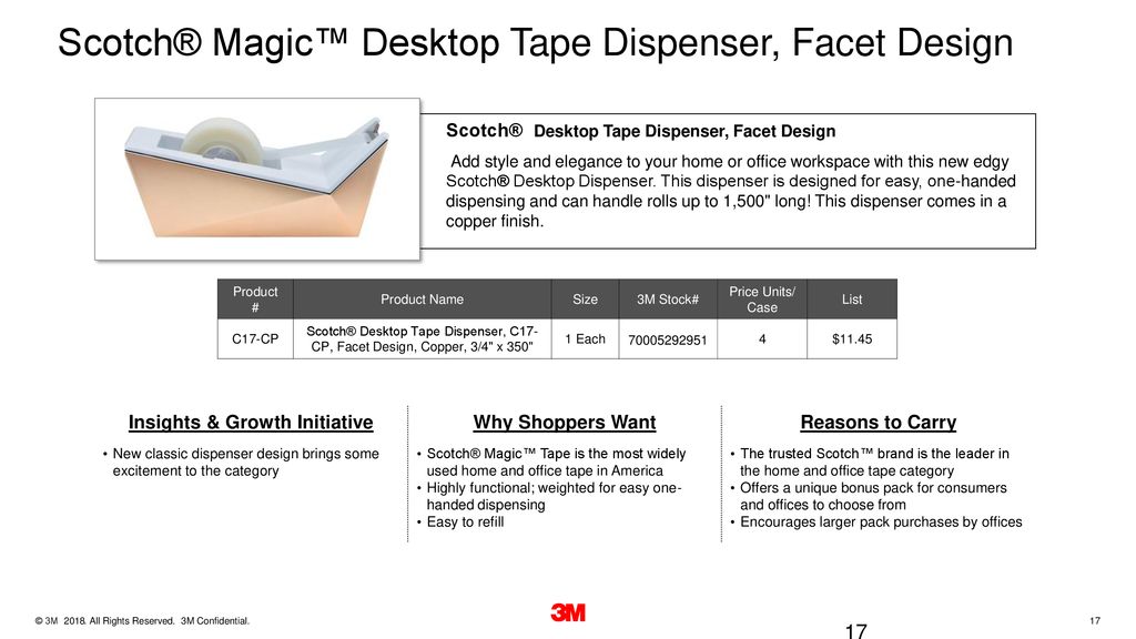Pack 3 Scotch Facet Design One-Handed Tape Desktop Dispenser Blue Style C17