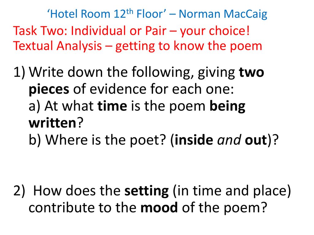 Hotel Room 12th Floor Norman Maccaig Ppt Download