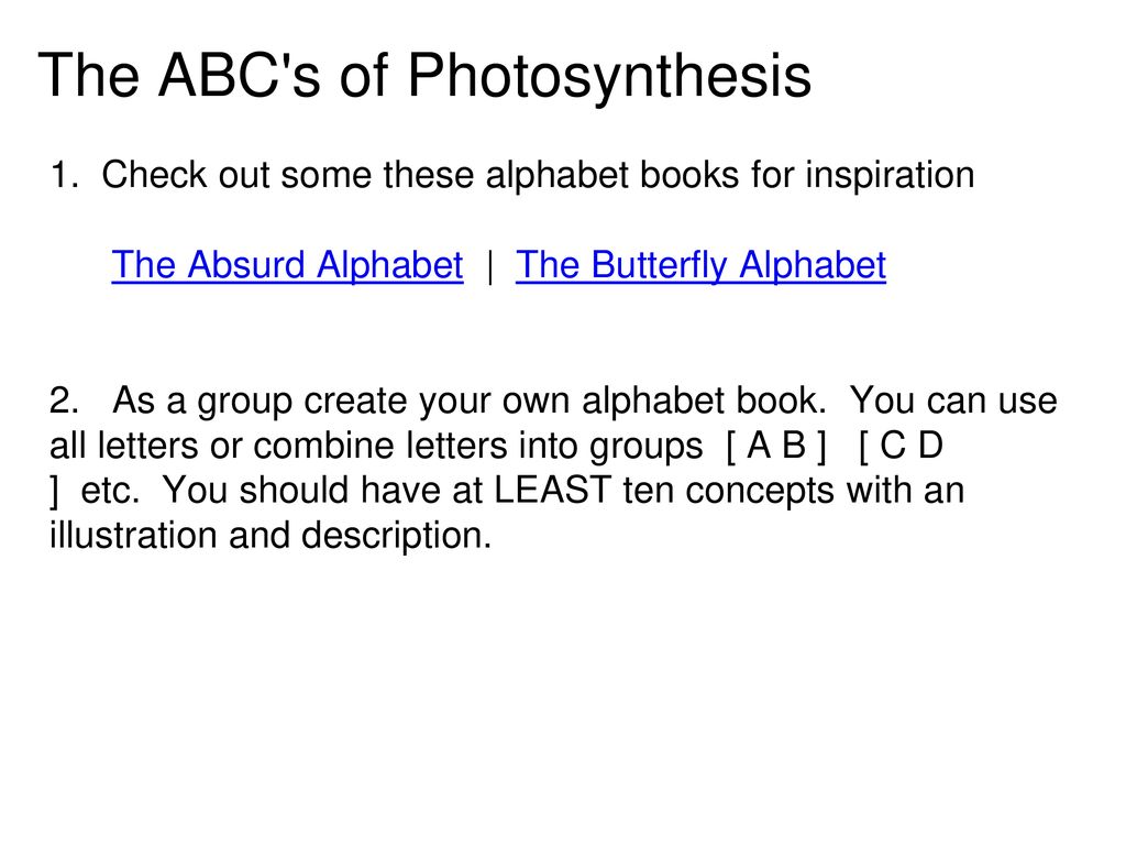 Photosynthesis Alphabet Chart