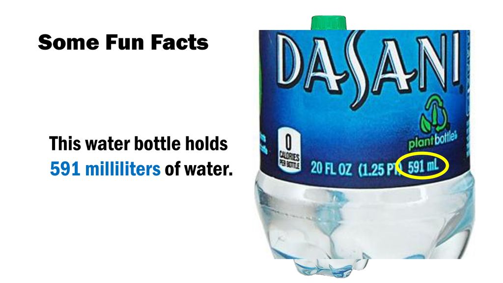 Some Fun Facts This water bottle holds 591 milliliters of water.