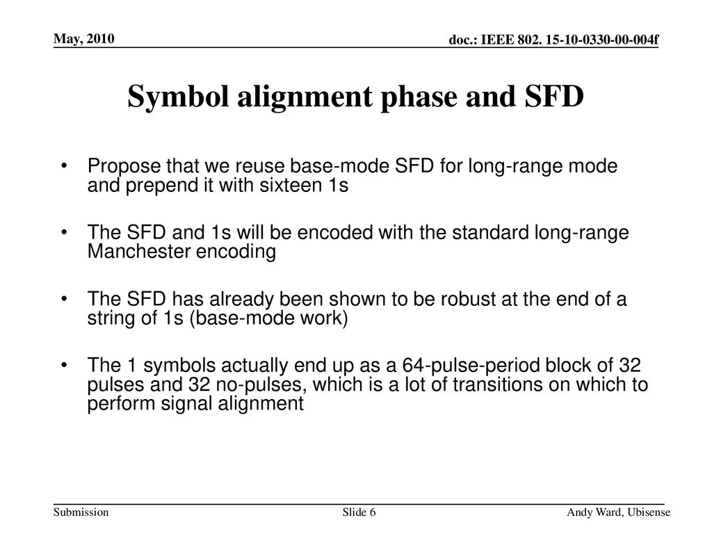 Symbol alignment phase and SFD