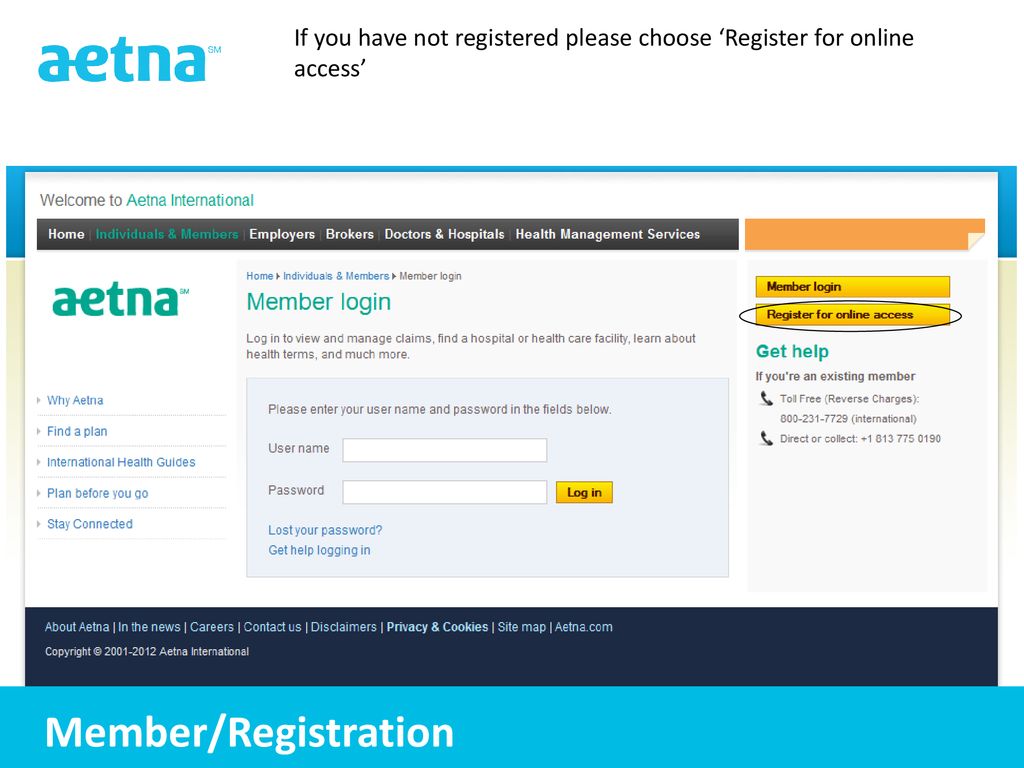 If you have not registered please choose ‘Register for online access’