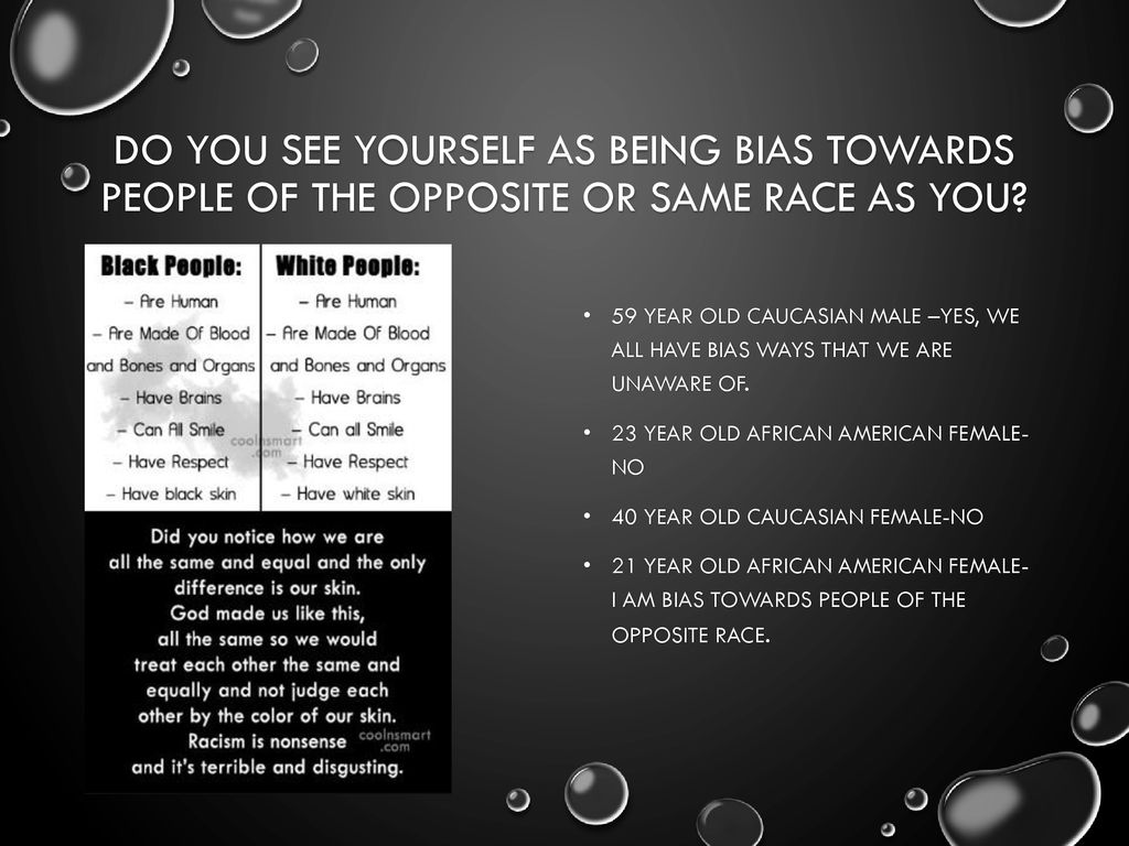 Do you see yourself as being bias towards people of the opposite or same race as you